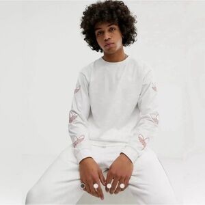 Adidas Embroidered Trefoil Logo Long Sleeve Shirt Men Med White